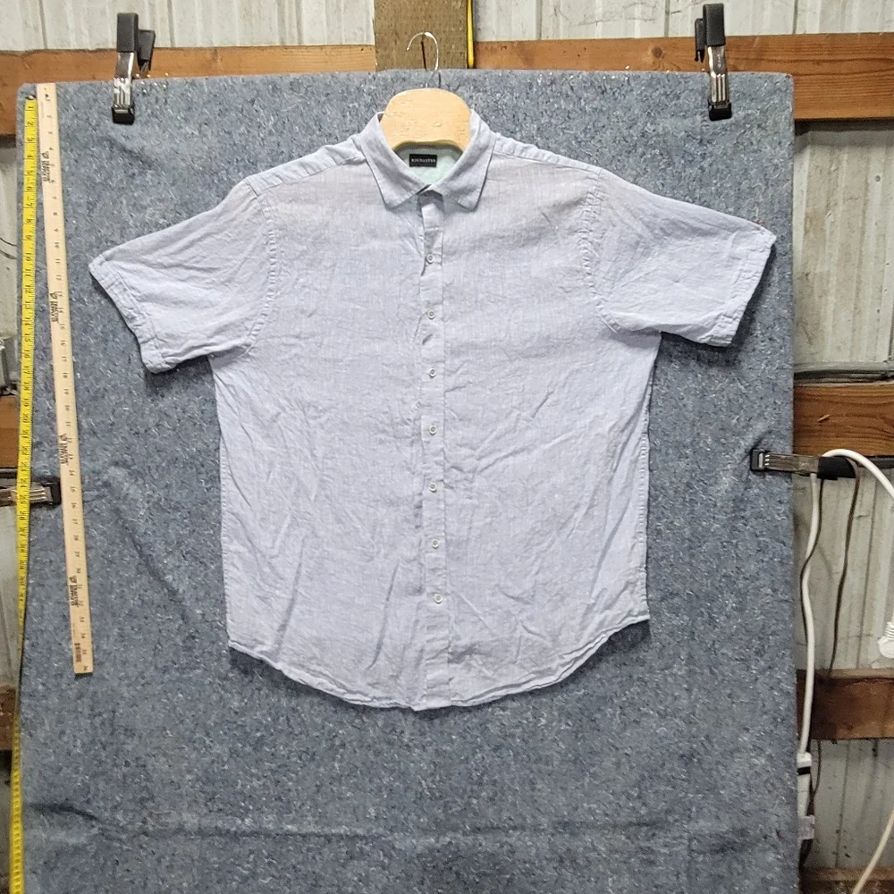 Rochester Men's Two-Tone Light Blue &‎ Green Short Sleeve Linen Shirt  Size XL